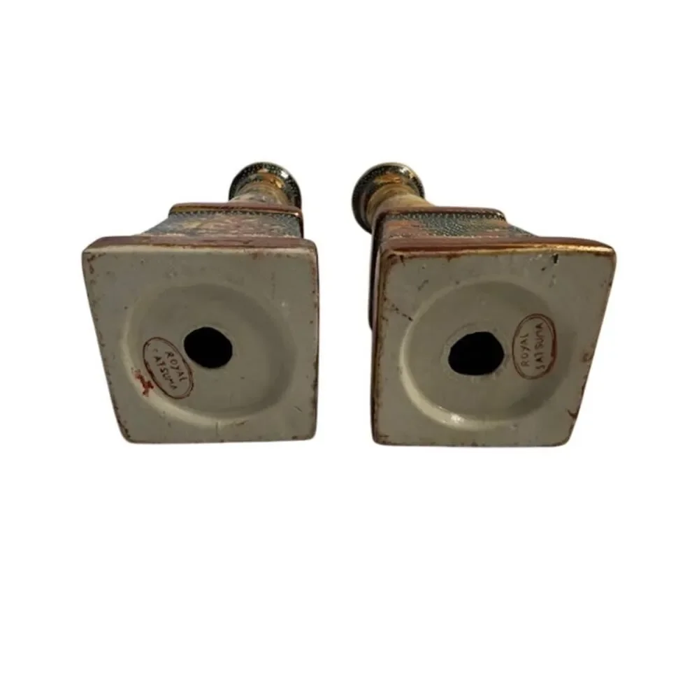 Royal Satsuma Pair Of Candlesticks Circa 1900s 9 1/2